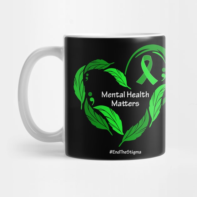 Mental health matters; feather heart, white type by Just Winging It Designs